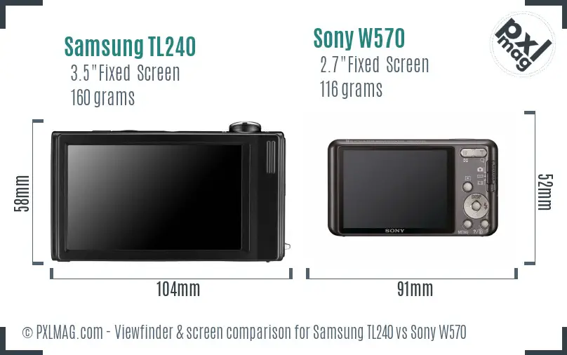 Samsung TL240 vs Sony W570 Screen and Viewfinder comparison