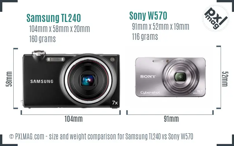 Samsung TL240 vs Sony W570 size comparison