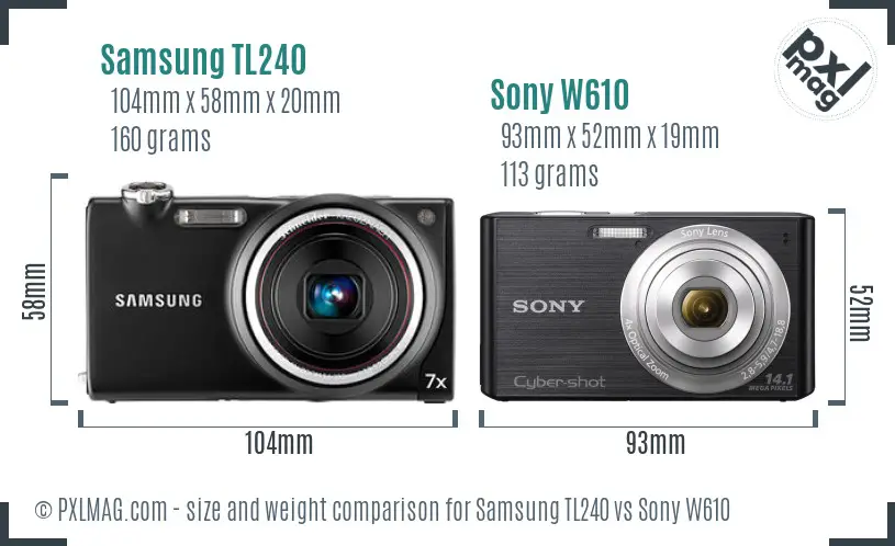 Samsung TL240 vs Sony W610 size comparison