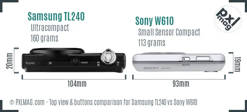 Samsung TL240 vs Sony W610 top view buttons comparison