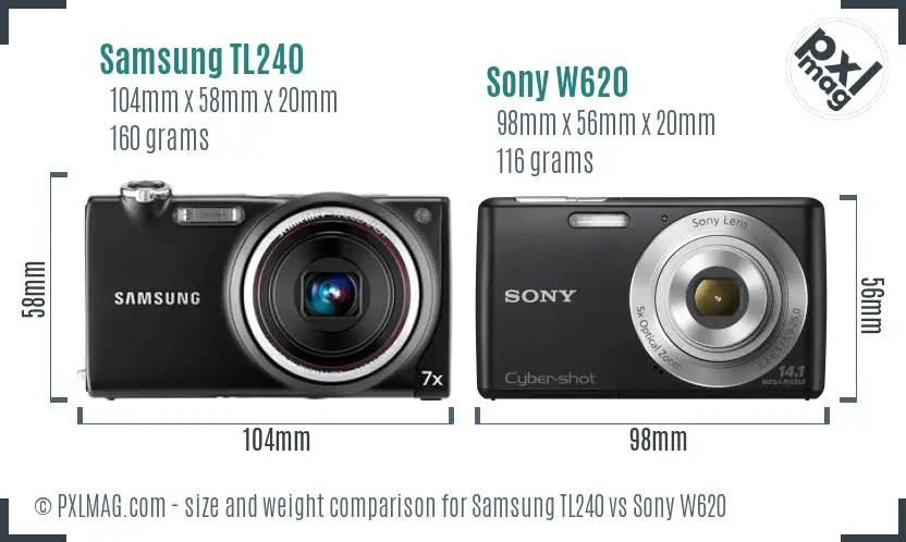 Samsung TL240 vs Sony W620 size comparison