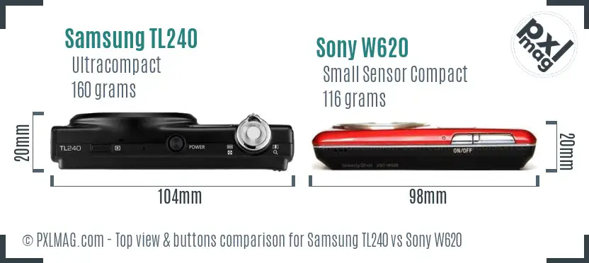 Samsung TL240 vs Sony W620 top view buttons comparison