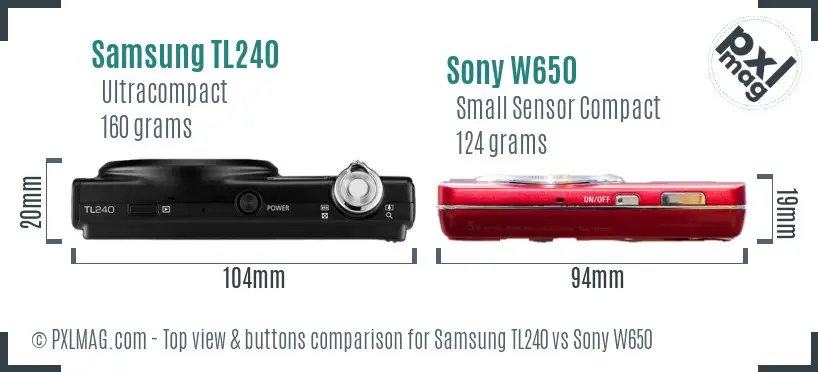 Samsung TL240 vs Sony W650 top view buttons comparison Samsung TL240 vs Sony W650 top view buttons comparison