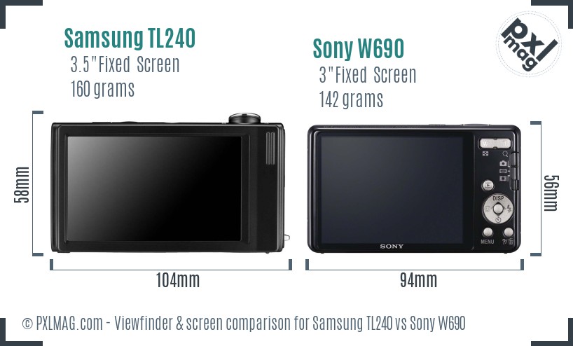 Samsung TL240 vs Sony W690 Screen and Viewfinder comparison