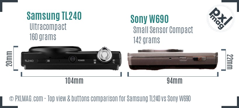 Samsung TL240 vs Sony W690 top view buttons comparison