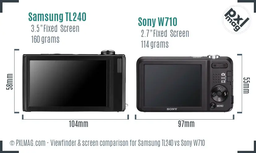 Samsung TL240 vs Sony W710 Screen and Viewfinder comparison