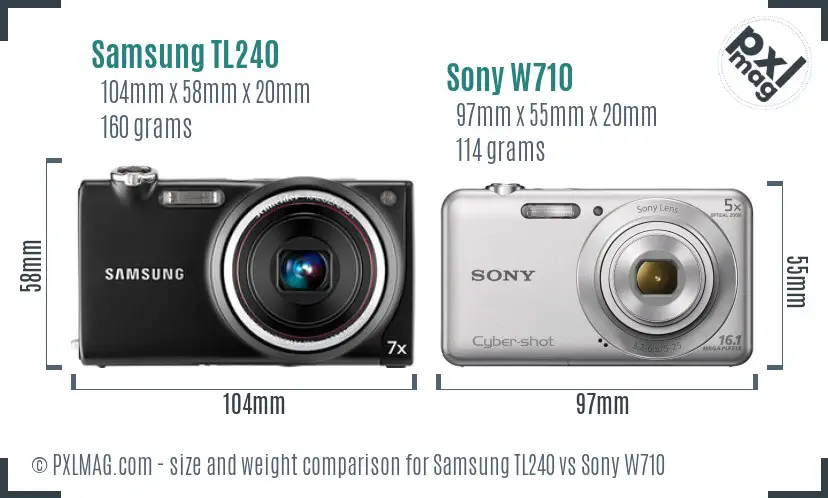 Samsung TL240 vs Sony W710 size comparison