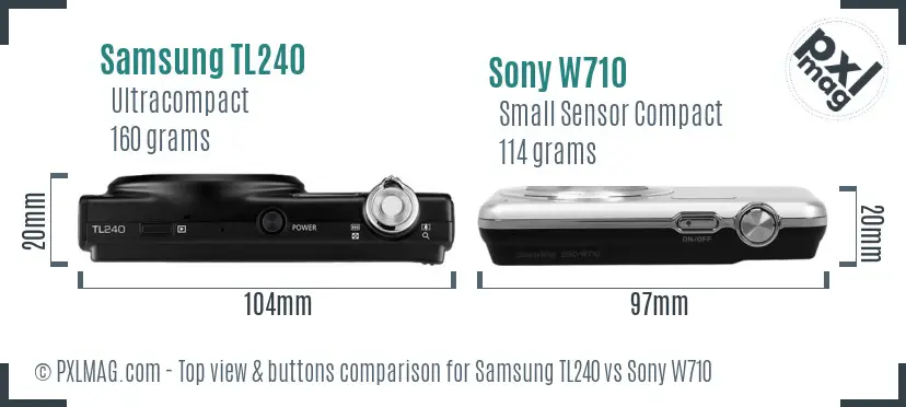 Samsung TL240 vs Sony W710 top view buttons comparison