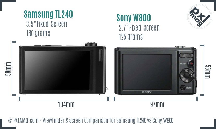Samsung TL240 vs Sony W800 Screen and Viewfinder comparison