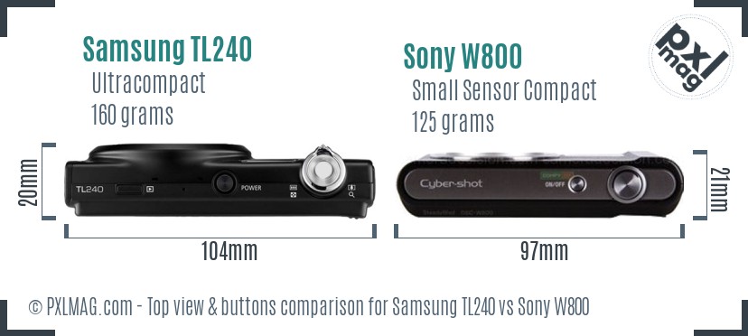 Samsung TL240 vs Sony W800 top view buttons comparison