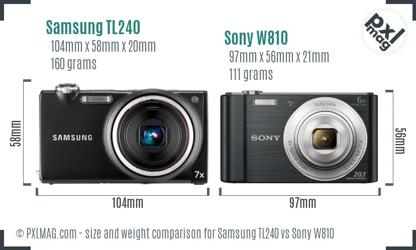 Samsung TL240 vs Sony W810 size comparison