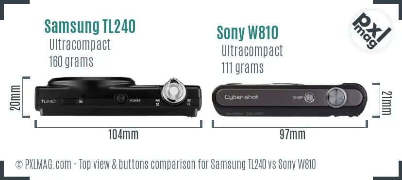 Samsung TL240 vs Sony W810 top view buttons comparison