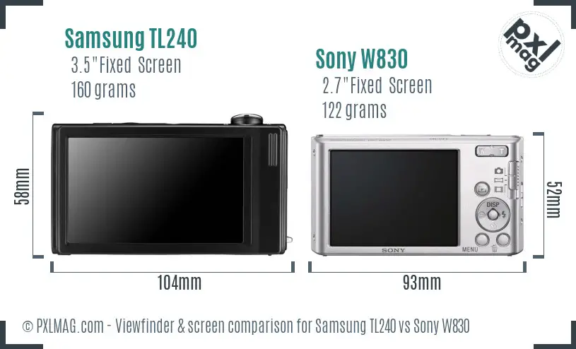 Samsung TL240 vs Sony W830 Screen and Viewfinder comparison