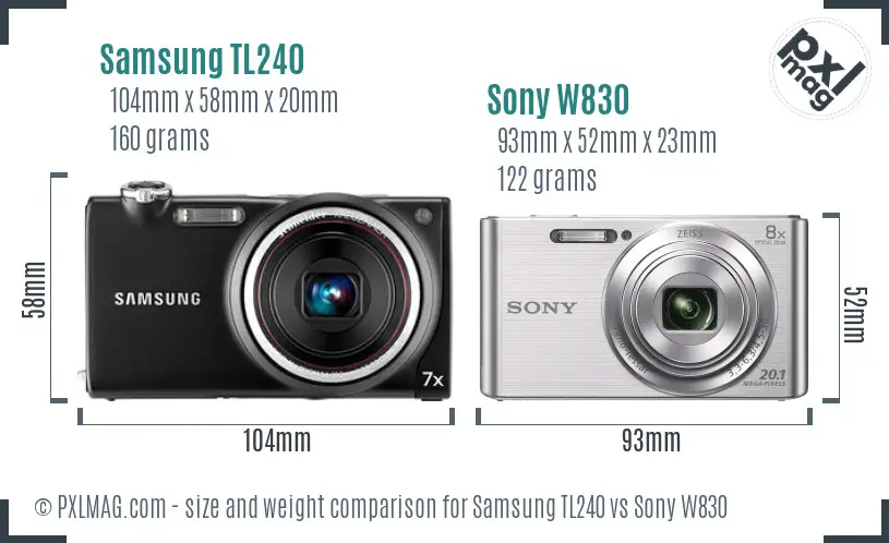 Samsung TL240 vs Sony W830 size comparison