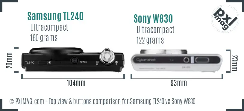 Samsung TL240 vs Sony W830 top view buttons comparison