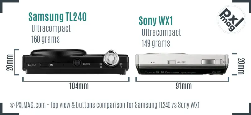 Samsung TL240 vs Sony WX1 top view buttons comparison Samsung TL240 vs Sony WX1 top view buttons comparison