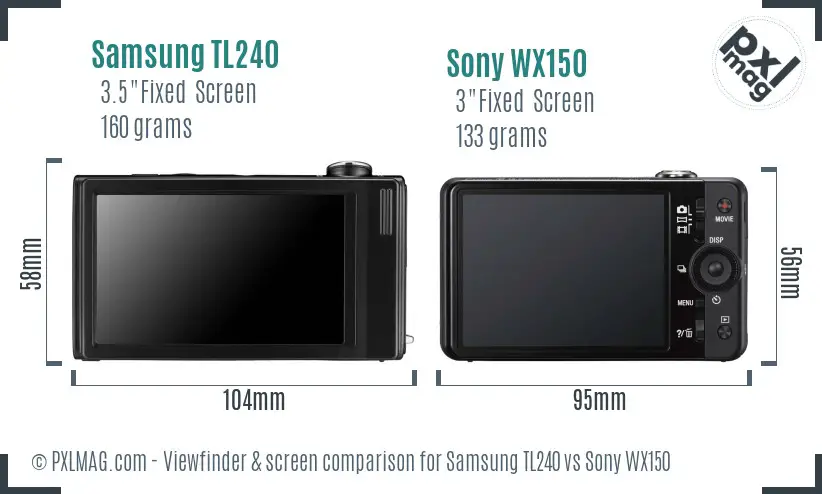 Samsung TL240 vs Sony WX150 Screen and Viewfinder comparison