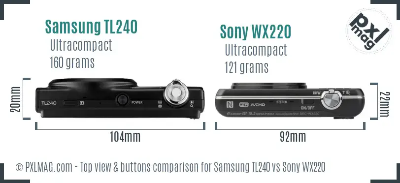 Samsung TL240 vs Sony WX220 top view buttons comparison