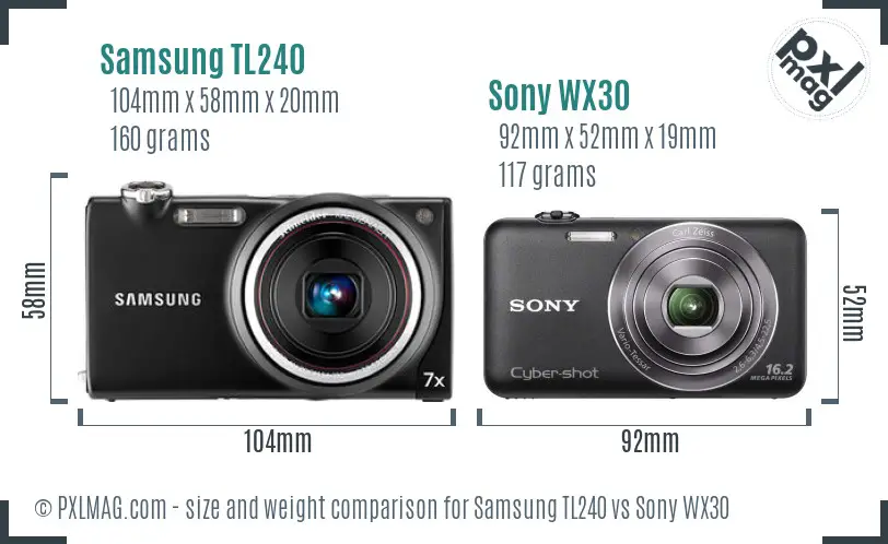 Samsung TL240 vs Sony WX30 size comparison