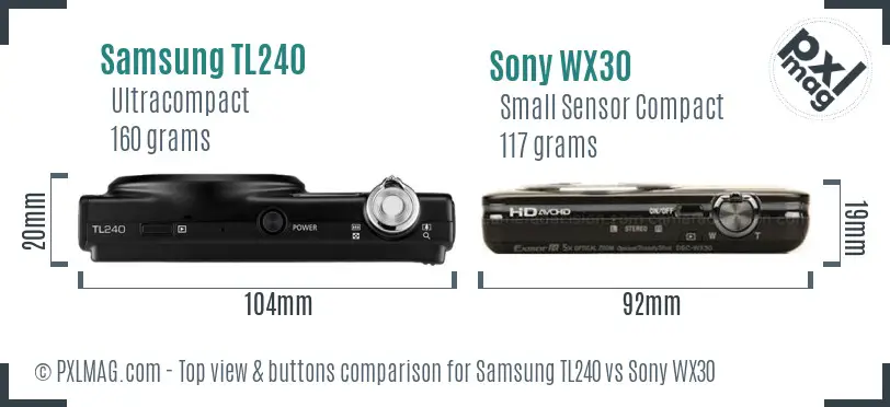 Samsung TL240 vs Sony WX30 top view buttons comparison