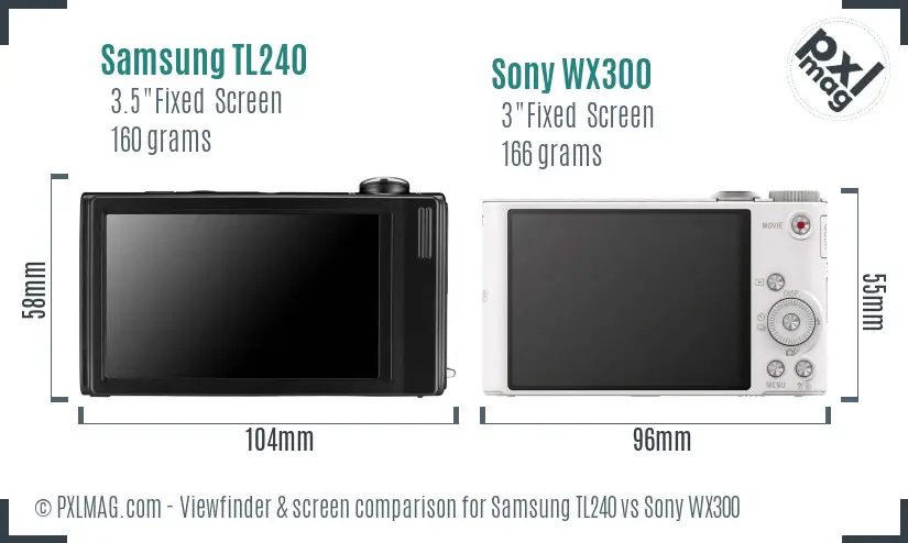 Samsung TL240 vs Sony WX300 Screen and Viewfinder comparison