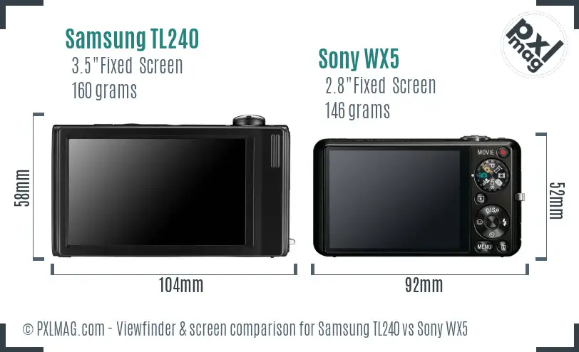Samsung TL240 vs Sony WX5 Screen and Viewfinder comparison Samsung TL240 vs Sony WX5 Screen and Viewfinder comparison