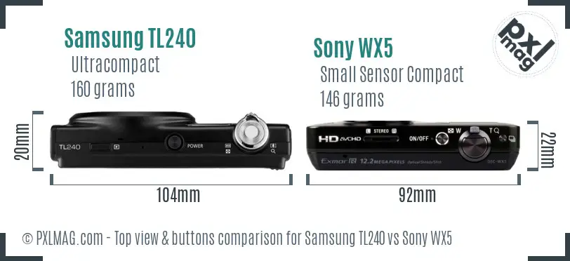 Samsung TL240 vs Sony WX5 top view buttons comparison Samsung TL240 vs Sony WX5 top view buttons comparison