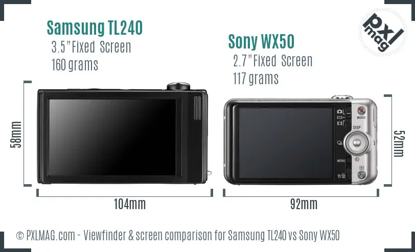 Samsung TL240 vs Sony WX50 Screen and Viewfinder comparison