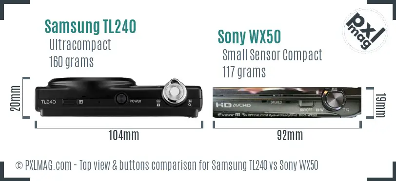 Samsung TL240 vs Sony WX50 top view buttons comparison