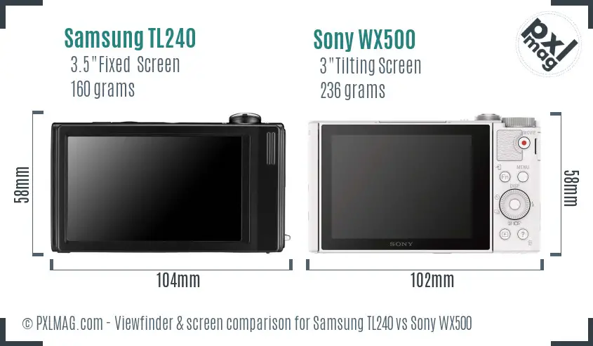 Samsung TL240 vs Sony WX500 Screen and Viewfinder comparison