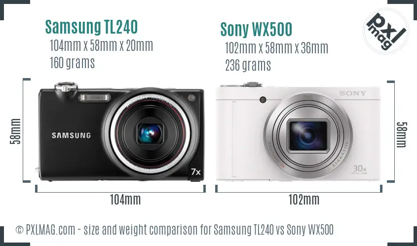 Samsung TL240 vs Sony WX500 size comparison