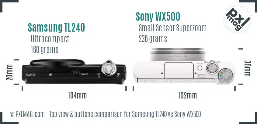 Samsung TL240 vs Sony WX500 top view buttons comparison