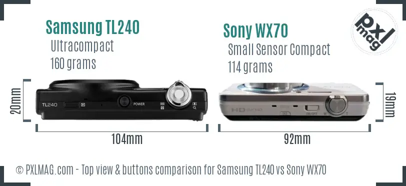 Samsung TL240 vs Sony WX70 top view buttons comparison Samsung TL240 vs Sony WX70 top view buttons comparison