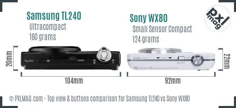 Samsung TL240 vs Sony WX80 top view buttons comparison