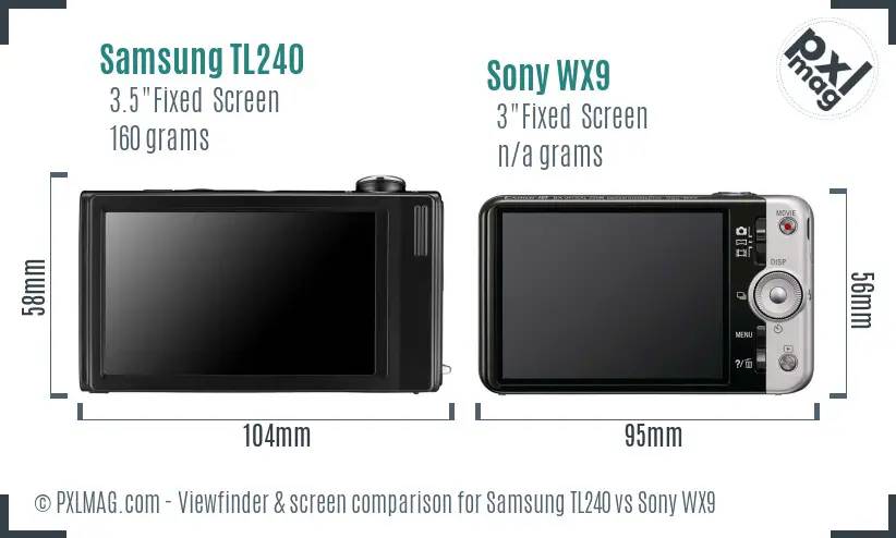 Samsung TL240 vs Sony WX9 Screen and Viewfinder comparison