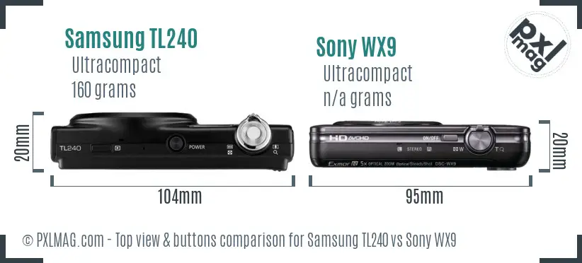 Samsung TL240 vs Sony WX9 top view buttons comparison