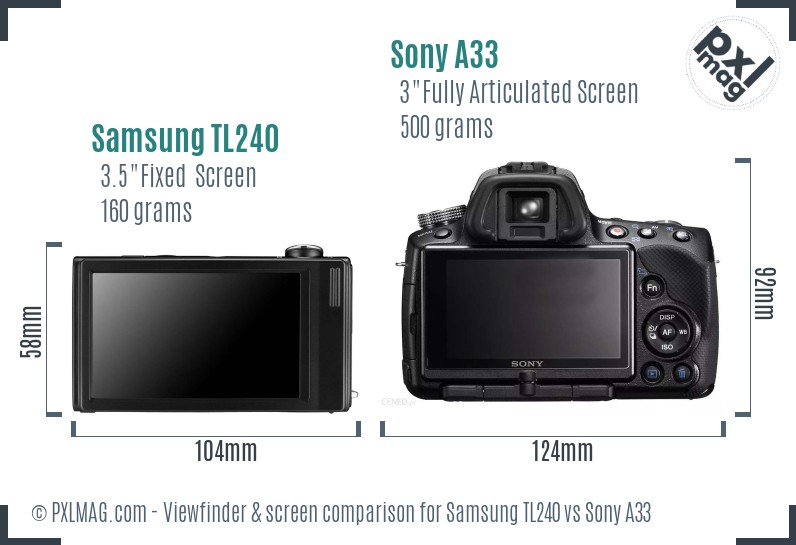 Samsung TL240 vs Sony A33 Screen and Viewfinder comparison