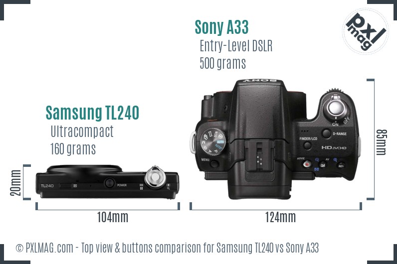 Samsung TL240 vs Sony A33 top view buttons comparison