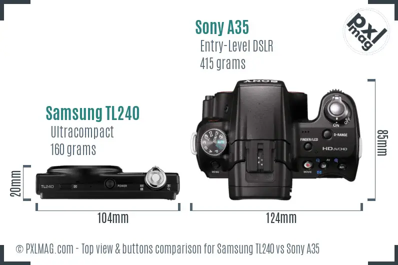 Samsung TL240 vs Sony A35 top view buttons comparison
