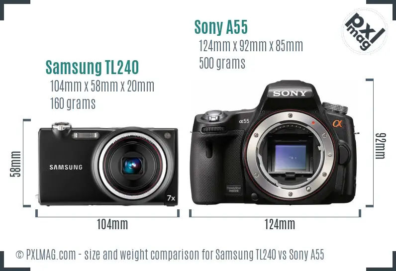 Samsung TL240 vs Sony A55 size comparison