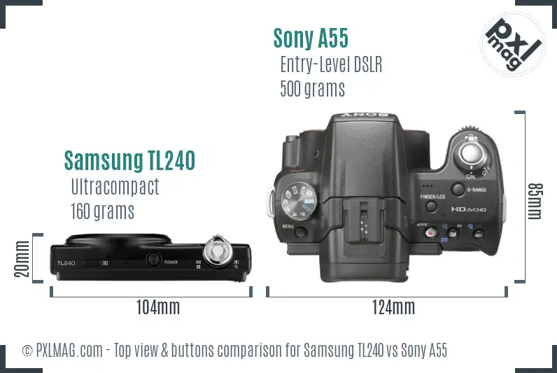 Samsung TL240 vs Sony A55 top view buttons comparison