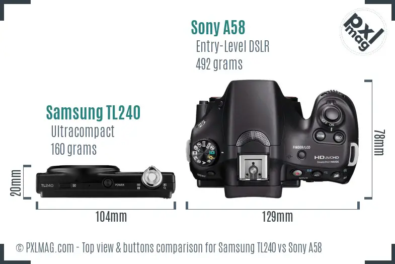 Samsung TL240 vs Sony A58 top view buttons comparison Samsung TL240 vs Sony A58 top view buttons comparison