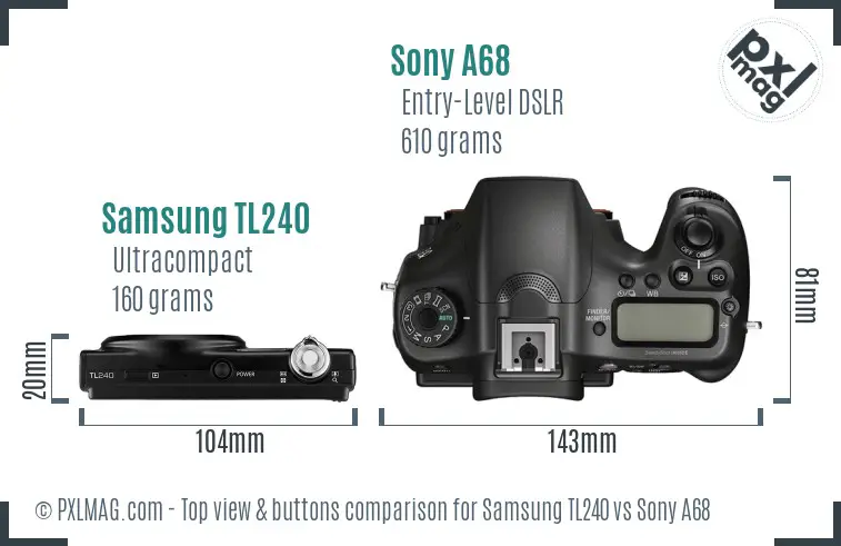 Samsung TL240 vs Sony A68 top view buttons comparison