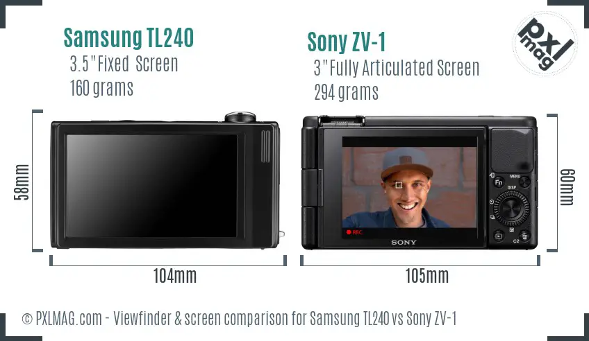 Samsung TL240 vs Sony ZV-1 Screen and Viewfinder comparison Samsung TL240 vs Sony ZV-1 Screen and Viewfinder comparison