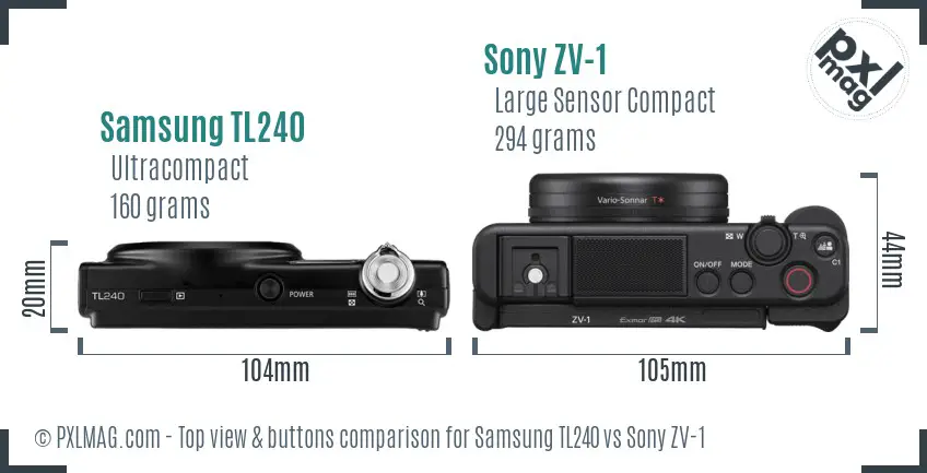 Samsung TL240 vs Sony ZV-1 top view buttons comparison Samsung TL240 vs Sony ZV-1 top view buttons comparison