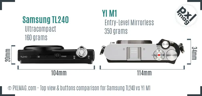 Samsung TL240 vs YI M1 top view buttons comparison Samsung TL240 vs YI M1 top view buttons comparison