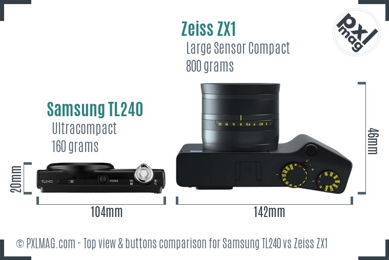 Samsung TL240 vs Zeiss ZX1 top view buttons comparison