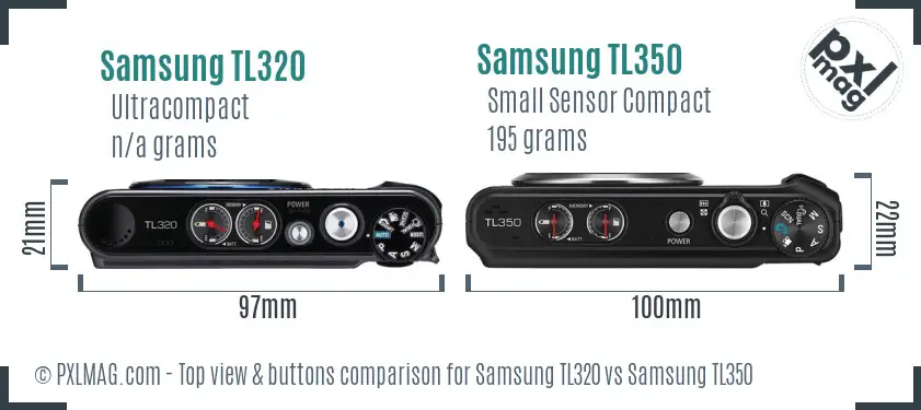 Samsung TL320 vs Samsung TL350 top view buttons comparison Samsung TL320 vs Samsung TL350 top view buttons comparison