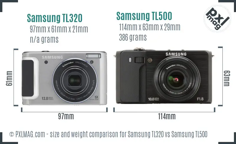 Samsung TL320 vs Samsung TL500 size comparison