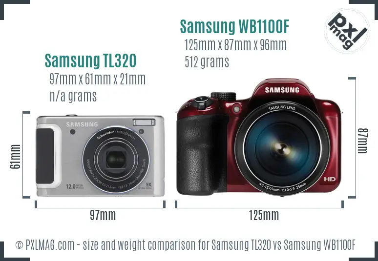 Samsung TL320 vs Samsung WB1100F size comparison